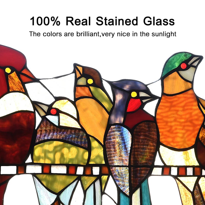 Capulina Mothers Day Stained Glass Birds Gifts Window Hangings 9 Multicolor Birds on a Wire Suncatcher Birds Lovers Gifts Decor for Home Office - Image 3